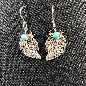 Earrings, Turquoise & Sterling Silver Earrings, NEW, Handmade, Artisan, 2”